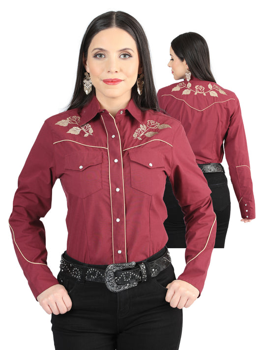 CAMISA VAQUERA Manga Larga EL SENOR DE LOS CIELOS MC061920 65% POLYESTER 35% ALGODON VINO  42971