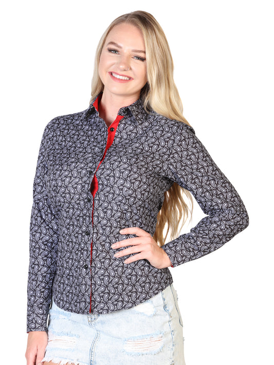 Camisa Casual Dama El Senor De Los Cielos Ea000903 100% Polyester Negro/Rojo 43015