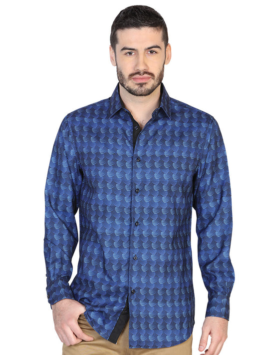 Camisa Casual M/ Larga El Senor De Los Cielos Ea000910 100% Poliester Azul/Negro 43022