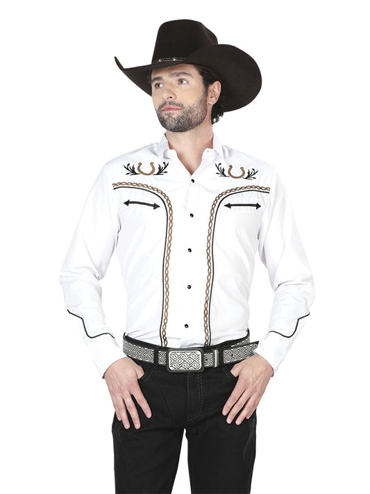 el General Bordado Vaquero Camisa Blanco/dorado 43296