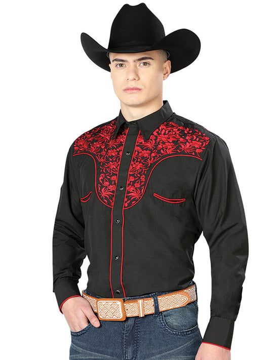 el Señor de los Cielos Bordado Camisa Negro/rojo 43297