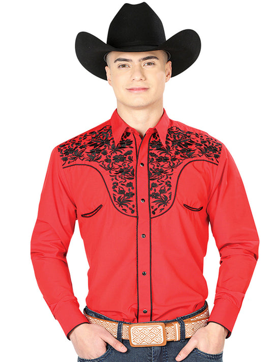 el Señor de los Cielos Bordado Camisa Rojo/negro 43298