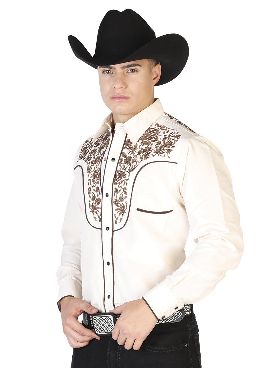 el Señor de los Cielos Bordado Camisa Beige/dorado 43299