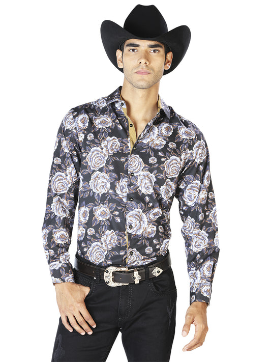 Camisa Casual Manga L El Señor de los Cielos WH-044 97% Poliéster 3% Elastano NEGRO/BEIGE 43540