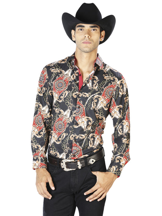 Camisa Casual Manga L El Señor de los Cielos WH-061 97% Poliéster 3% Elastano NEGRO/ORO 43543