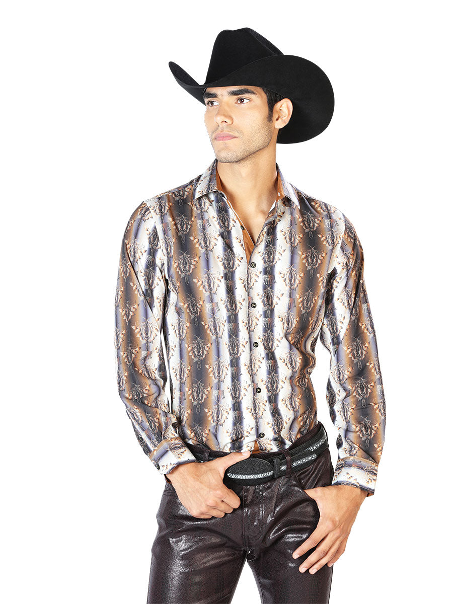 Camisa Casual Manga L El Señor de los Cielos WH-054 97% Poliester 3% Elastano Negro/Marrón 43546