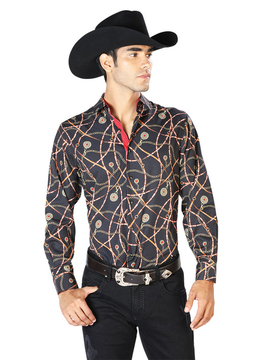 Camisa Casual Manga L El Señor de los Cielos WH-055 97% Poliéster 3% Elastano NEGRO/ORO 43547