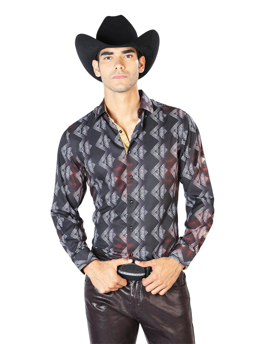 Camisa Casual Manga L El Señor de los Cielos WH-072 97% Poliester 3% Elastano Negro/Gris 43548
