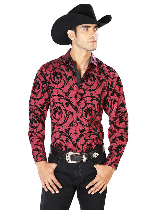 Camisa Casual Manga L El Señor de los Cielos WH-017 97% Poliester 3% Elastano Vino Oscuro 43585