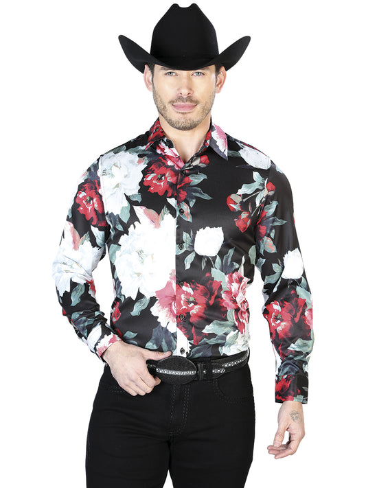 Camisa Casual L/ Manga El Señor de los Cielos 97%Poliéster 3%Lycra Negro/ Blanco Flores 43670