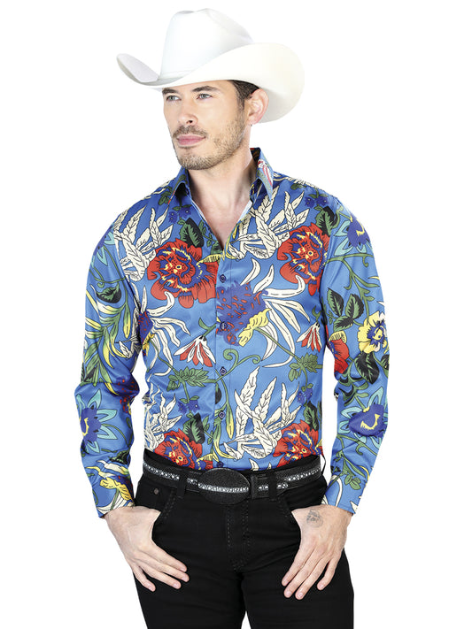 Camisa Casual Manga L El Señor de los Cielos 97%Poliéster 3%Lycra Estampado Azul/Dorado 43677