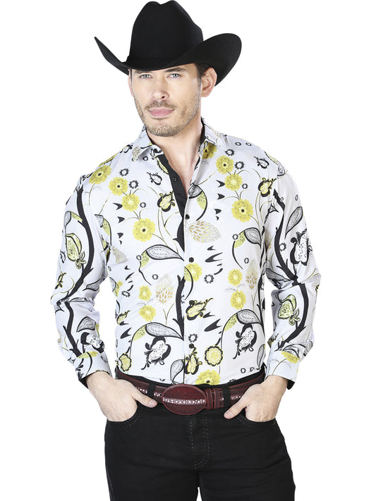 Camisa Casual L/ Manga El Señor de los Cielos 816578 95% Poliester 5% Elastano GRIS/AMARILLO 43697