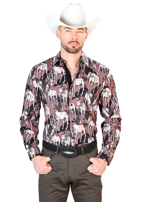 Camisa Casual L/ Manga El Señor de los Cielos 864715 100% POLIESTER NEGRO/BEIGE 43699