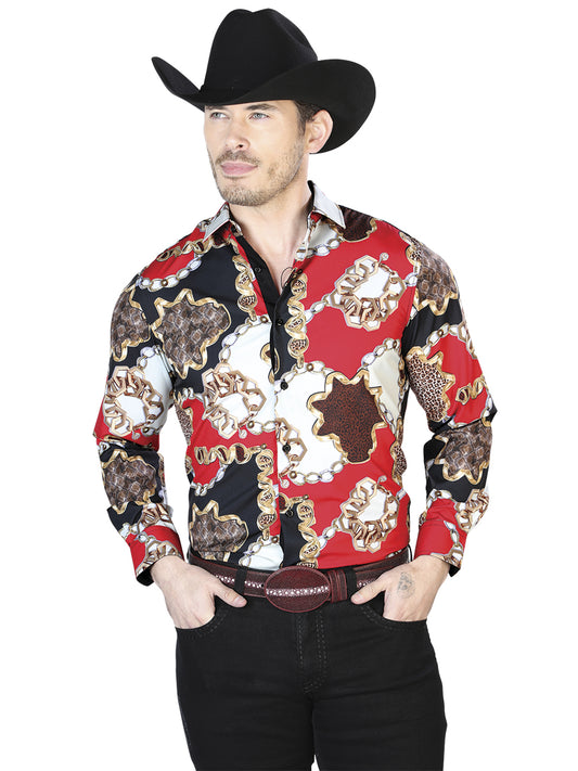 Camisa Casual L/ Manga El Señor de los Cielos 869844 100% POLIESTER NEGRO/ROJO/AMARILLO 43700