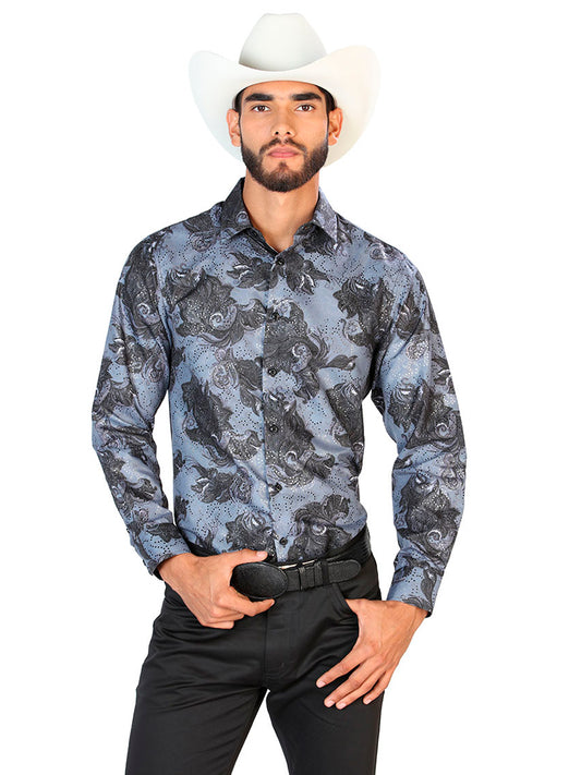 Camisa Casual Manga L El Señor de los Cielos WH7-055 100% POLIÉSTER Negro 43775