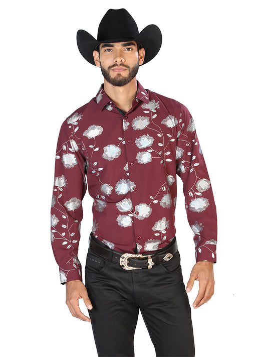 Camisa Casual L/ Manga El Señor de los Cielos WH7-007 97% Poliester 3% Elastano VINO/ESTIMADO 43776