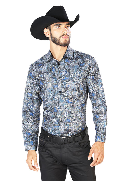 Camisa Casual Manga L El Señor De Los Cielos Wh7-090 100% Poliéster Negro 43803