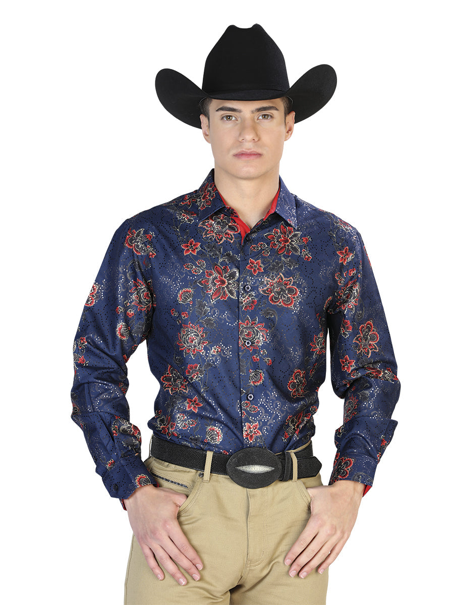 Azul Marino Azul Casual Manga Larga Camisa 43808