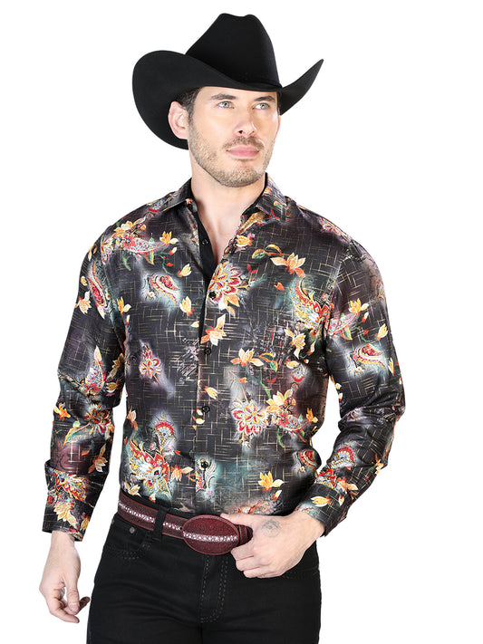 Camisa Casual Manga L El Señor de los Cielos WH7-086 100% POLIESTER Negro/Multicolor 43813