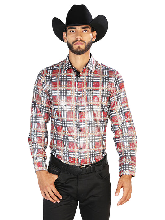 Camisa Casual Manga Larga El Señor De Los Cielos Wh7-244 100% Poliéster Rojo Cuadros 43816