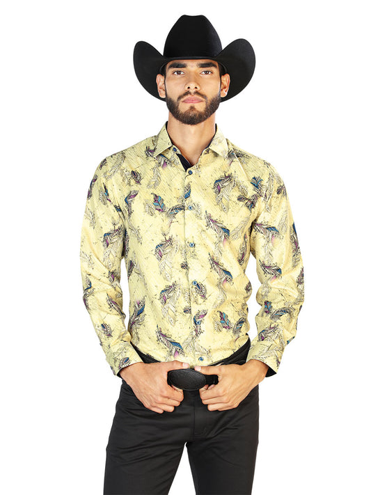 Camisa Casual L/ Manga El Señor de los Cielos WH7-079 100% POLIESTER GRIS/AZUL 43824