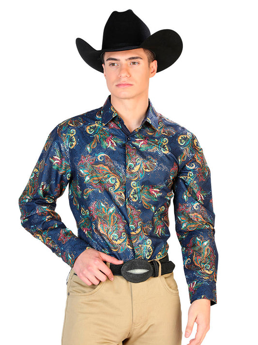 Camisa Casual L/ Manga El Señor de los Cielos WH7-057 100% POLIÉSTER ESTAMPADO AZUL 43827
