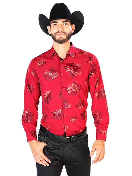 Camisa Casual Manga L El Señor de los Cielos WH7-005 97% Poliester 3% Elastano Vino Oscuro 43829