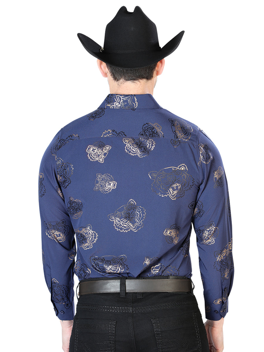 Azul Marino Casual Manga Larga Camisa 43843