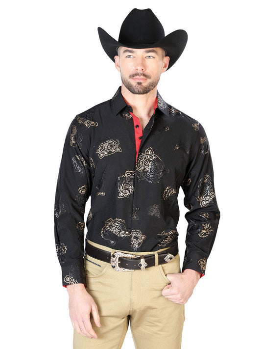 Camisa Casual Manga L El Señor De Los Cielos Wh7-205 97% Poliester 3% Elastano Negro 43847
