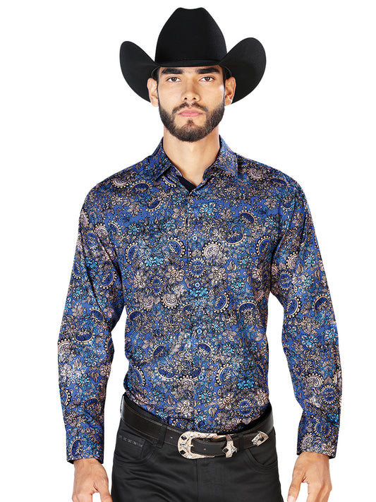 Camisa Casual Manga L El Señor de los Cielos WH7-052 97% Poliester 3% Elastano Azul Marino 43860