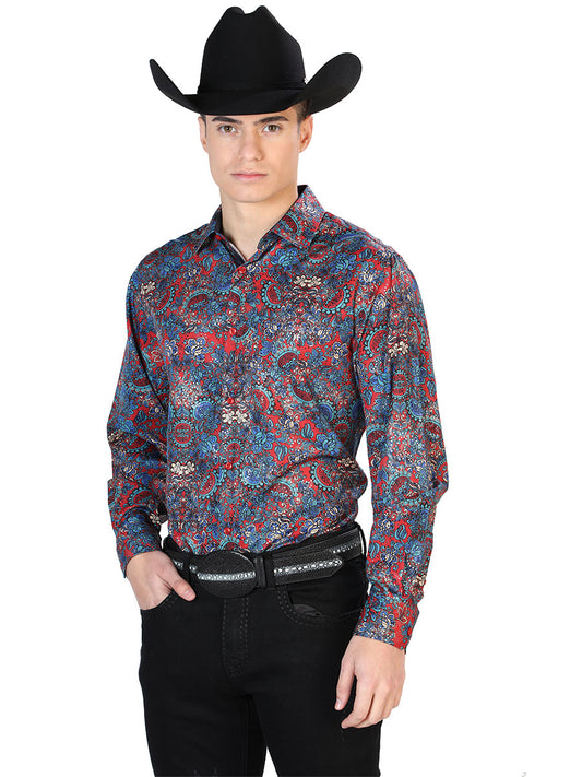 Camisa Casual Manga L El Señor de los Cielos WH7-050 97% Poliester 3% Elastano Rojo 43867
