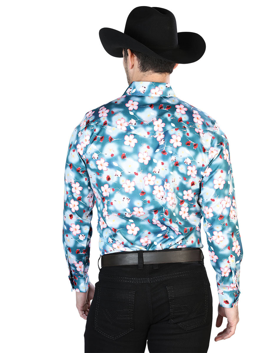 Aqua Flowers Casual Manga Larga Camisa 43943