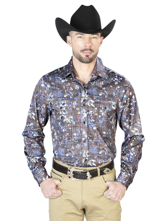 CAMISA CASUAL Manga Larga El Señor de los Cielos 36 97%Poliéster 3%Lycra Marrón/Multicolor 43953