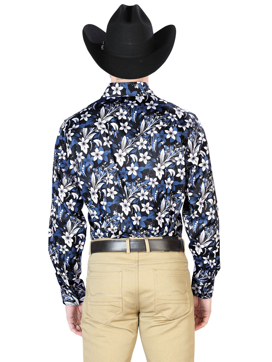 Azul Flor Casual Manga Larga Camisa 43954