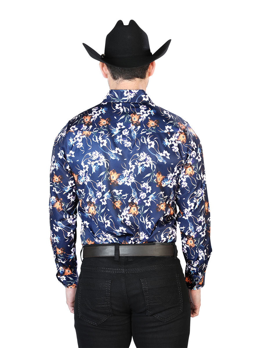 Azul Flowers Casual Manga Larga Camisa 43957