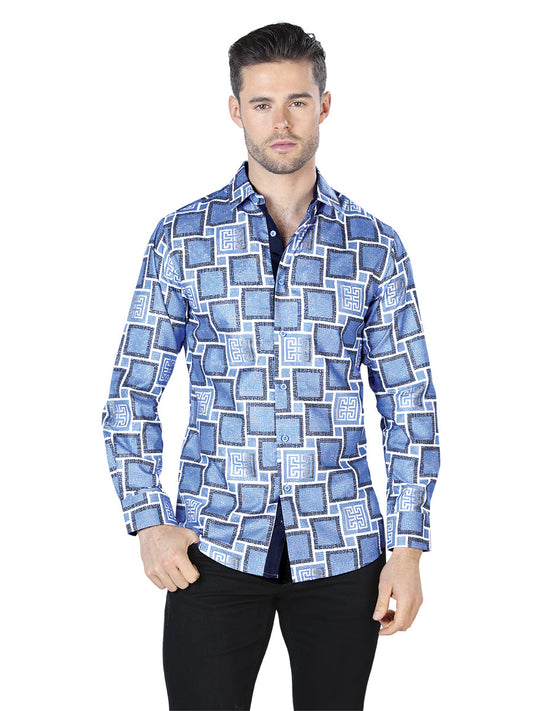 Azul Casual Manga Larga Camisa 44004