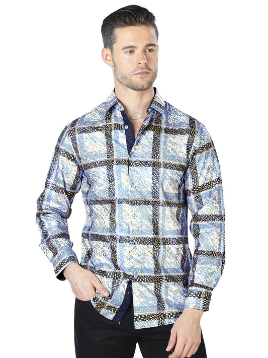 CAMISA CASUAL MANGA LARGA El Señor de los Cielos WH10-002 100% POLIESTER Azul 44010