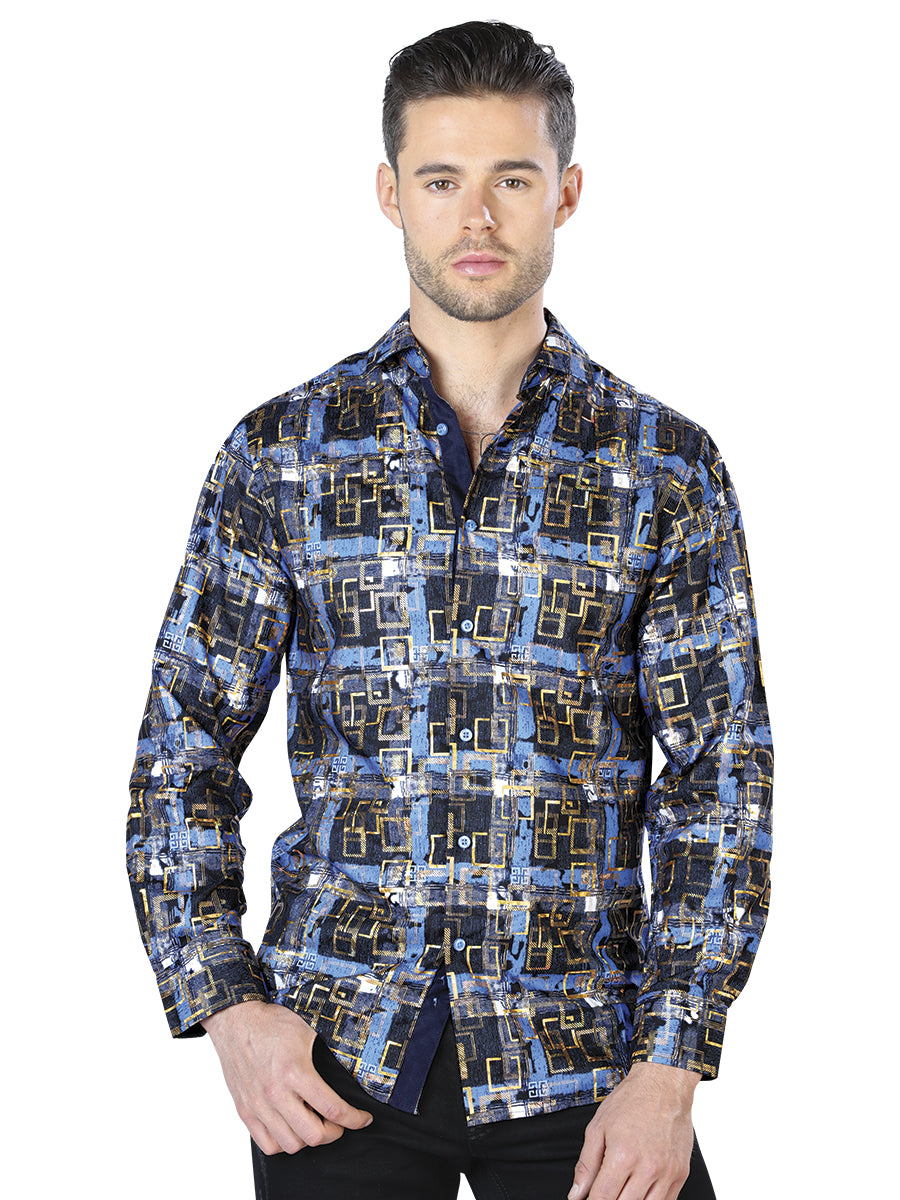 Casual Camisa L/ Manga El Señor De Los Cielos Wh10-010 100% Poliéster Azul/gold 44012