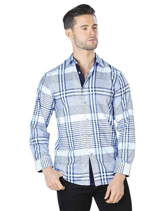 Camisa Casual Manga L El Señor De Los Cielos Wh10-014 100% Poliester Azul/Blanco 44016