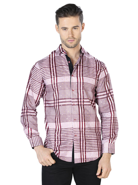 Camisa Casual L/ Manga El Señor de los Cielos WH10-015 100% POLIESTER VINO/BLANCO 44017