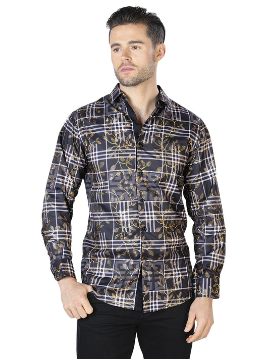 Camisa Casual Manga Larga El Señor De Los Cielos Wh10-017 100% Poliéster Negro/Oro 44019