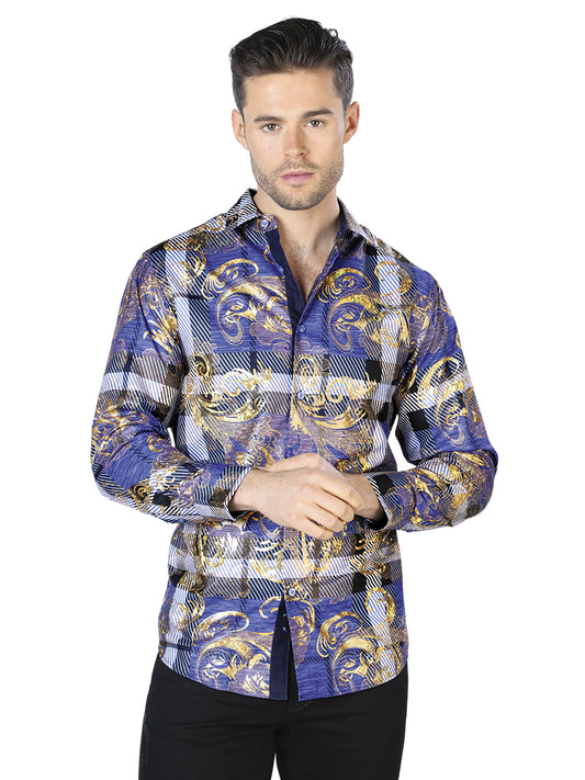 CAMISA CASUAL MANGA LARGA El Señor de los Cielos WH10-002 100% POLIESTER Azul 44023