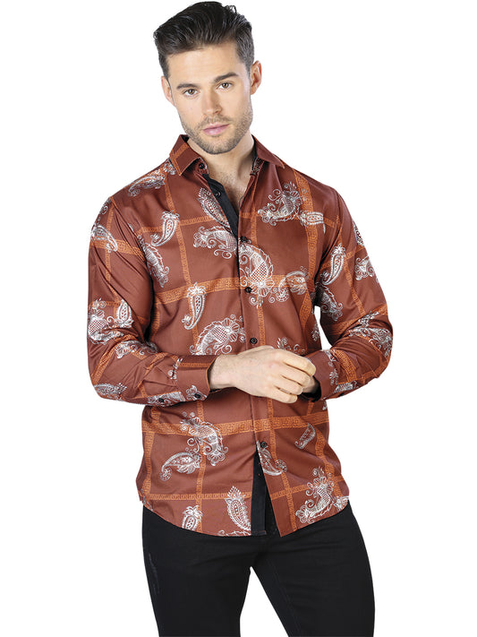 Camisa Casual L/ Manga El Señor de los Cielos WH10-023 100% POLIESTER LADRILLO 44025