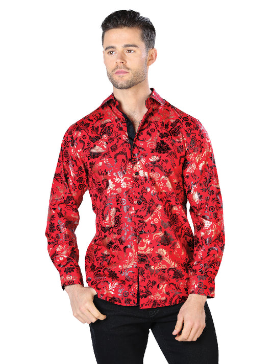 Camisa Casual Manga Larga El Señor De Los Cielos Wh10-029 97% Poliéster 3% Elastano Rojo/Oro 44031