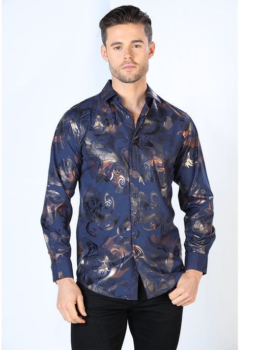 Camisa Casual Manga L El Señor De Los Cielos Wh10-034 97% Poliéster 3% Elastano Negro/Oro 44036
