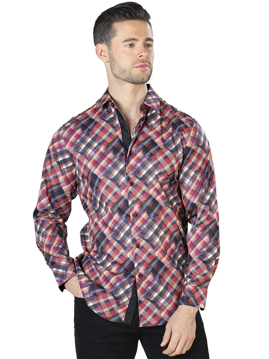 Camisa Casual Manga Larga El Señor De Los Cielos Wh10-045 97% Poliéster 3% Elastano Rojo 44047