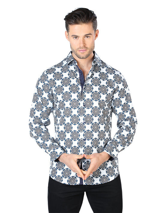 Camisa Casual Manga Larga El Señor De Los Cielos Wh10-046 97% Poliéster 3% Elastano Blanco/Negro 44048
