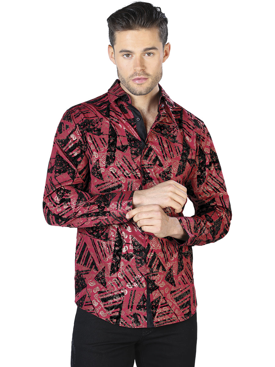 Camisa Casual Manga Larga El Señor De Los Cielos Wh10-050 97% Poliéster 3% Elastano Negro/Ladrillo 44052