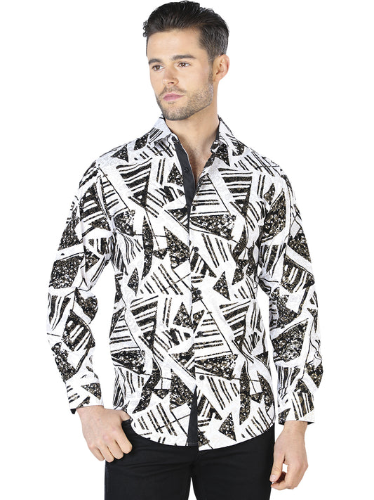Camisa Casual L/ Manga El Señor De Los Cielos Wh10-051 97% Poliéster 3% Elastano Blanco/Negro 44053