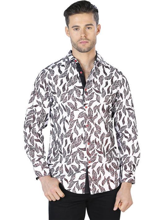 Camisa Casual Manga Larga El Señor De Los Cielos Wh10-053 97% Poliéster 3% Elastano Blanco/Vino 44055